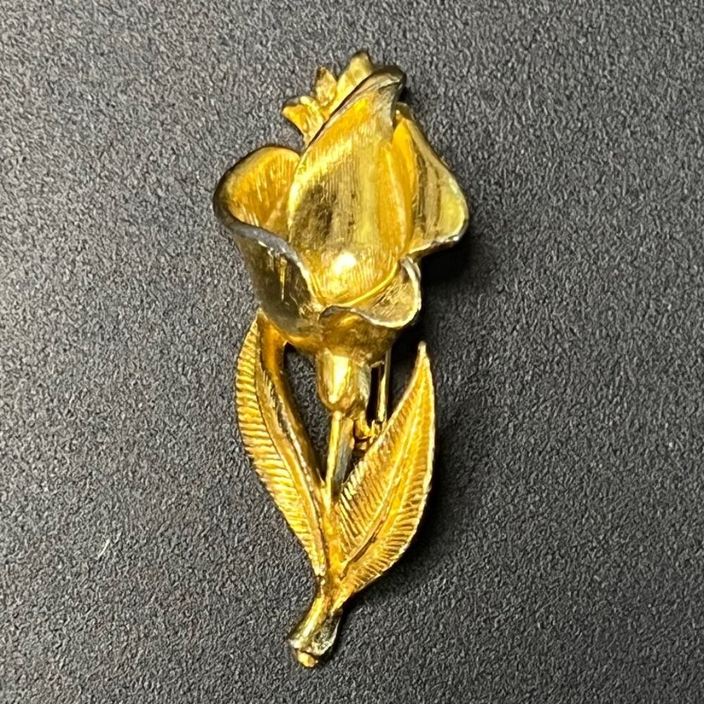 Signed – Prov Line – Goldtone Brushed Tulip Brooch Pin, Vintage